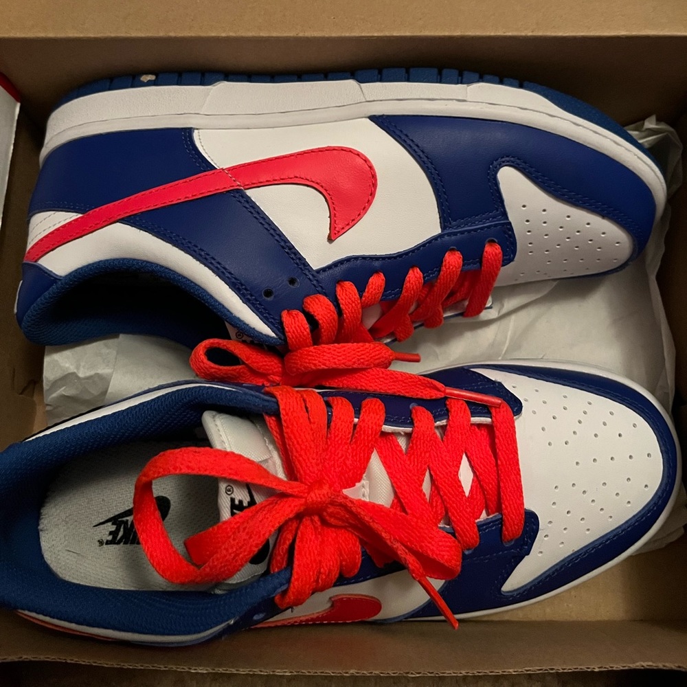 Nike dunks 6.5y low (GS) royal, white & crimson